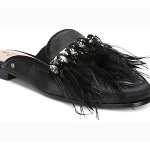 Sam Edelman NIB black feather landis mules. Sz 6.5